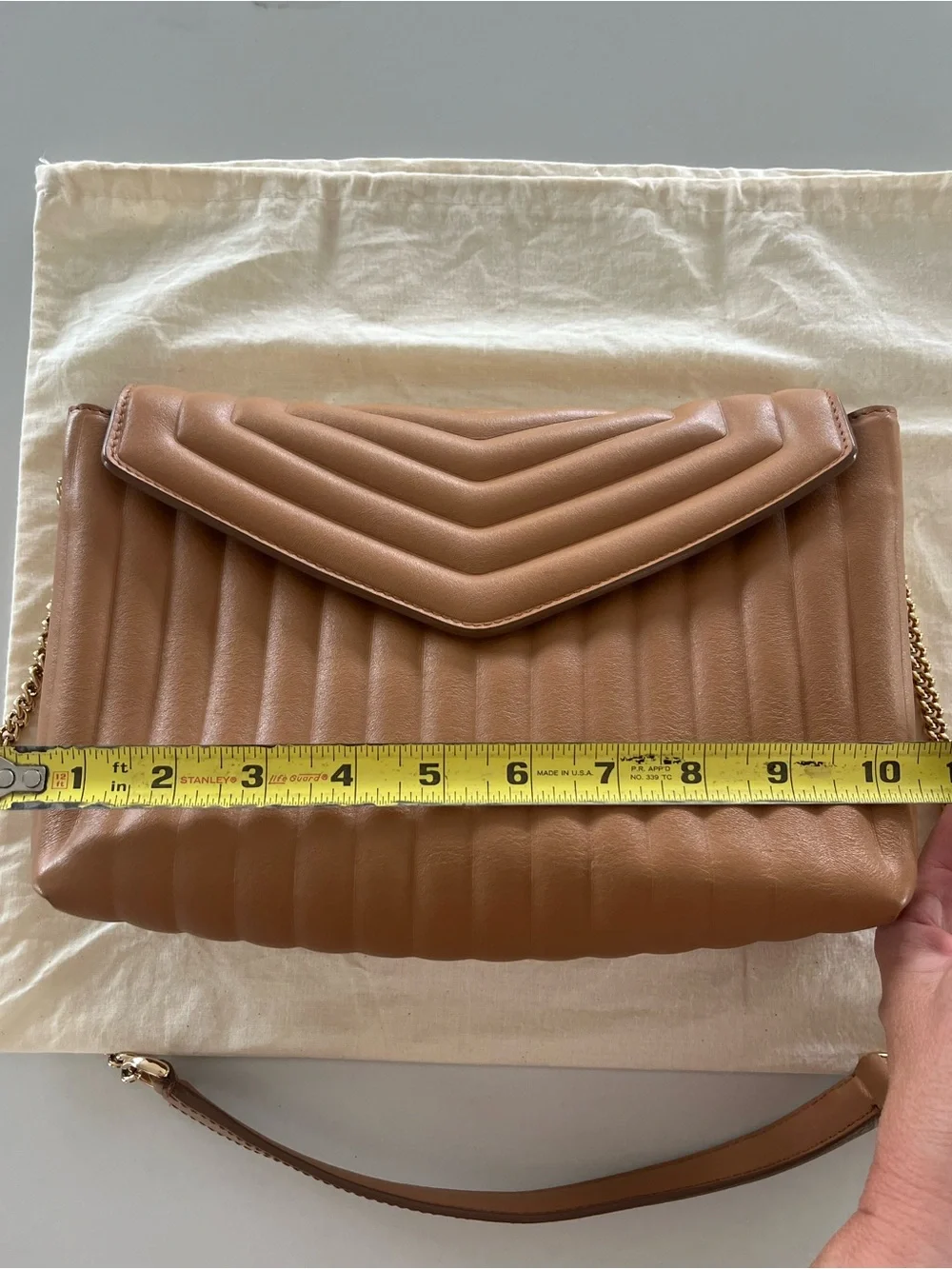 Salvatore Ferragamo Quilted Calfskin Flap Chain Shoulder Bag in Sienne Tan Camel